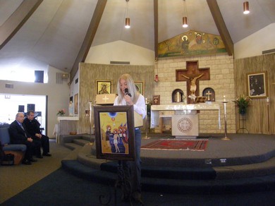 Μιλώντας στην Μαρωνίτικη Εκκλησία του Αγ. Εφραίμ, στο Σαν Ντιέγκο μετά τη Λειτουργία