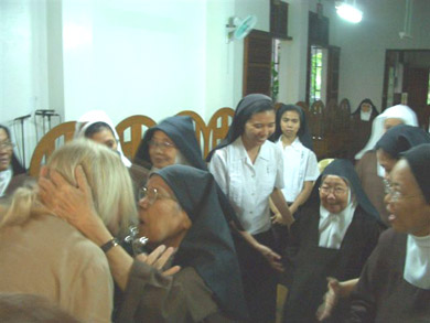 Greeting the Carmelites after Holy Mass, requesting their prayers for the conversion of the world