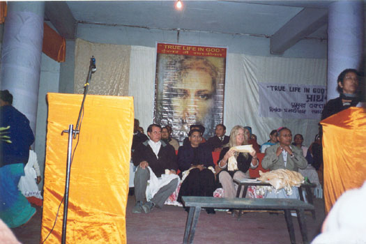 Kurjeon-Darjeeling, India. Vassula with bishop Stephen Lepcha, Father Raphael of Calcuta and Rev. Father Edward Gurung, head master of St. Alphonsus School. July 2005